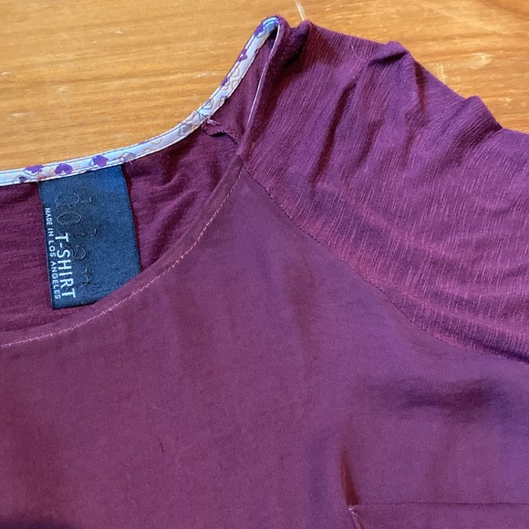 DOLAN T-Shirt M Mixed Media Raglan Sleeve Pocket Tee Round Neck Burgundy Maroon - Picture 2 of 9